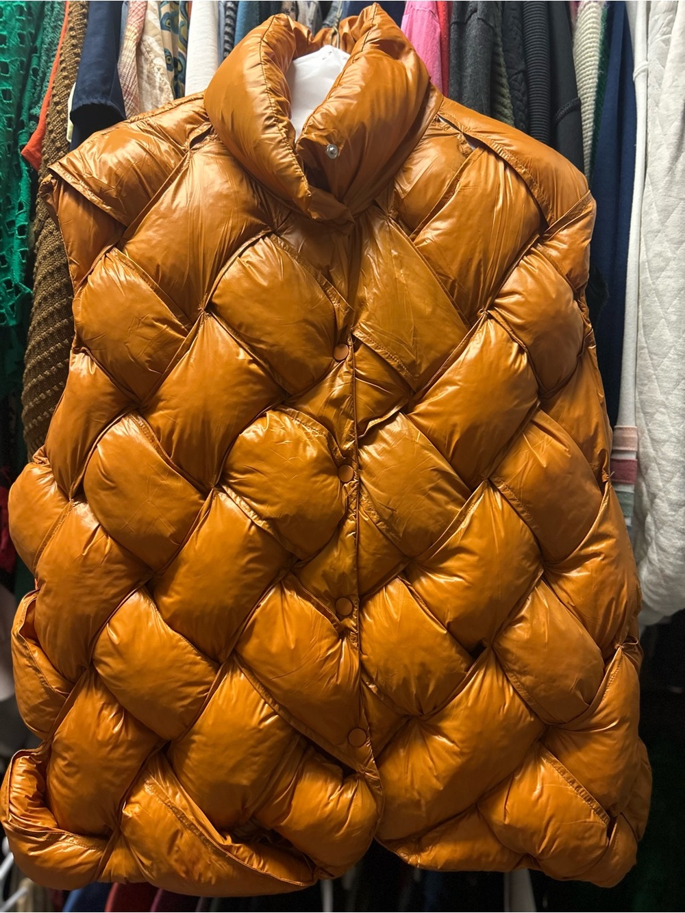 BUCKETLIST Oversized Puffer Coat in Cognac Orange